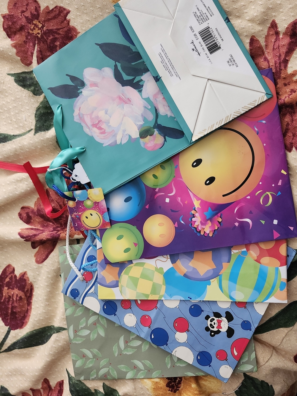 Party Gift Bags Assorted Colorful Smiley & Floral Designs - Multipack